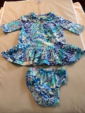 Lilly Pulitzer Baby’s Blue Multi Ruffle Diaper Cover Set